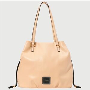 NWT Victoria’s Secret Faux Leather Tote Bag Beige w/Black & Gold Embellishment